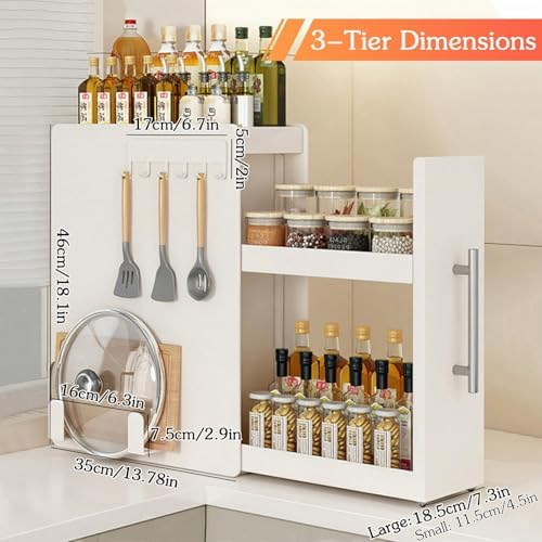 2-Tier Slide-Out Metal Seasoning Rack for Kitchen, Heavy Duty Narrow Storage Shelf, Cabinet Organizer for Condiments & Spices, Space-Saving Kitchen Storage Solution