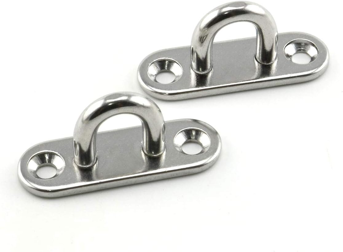2-Pack M5 Strip Type Eye Plate with Enclosed Hook 304 Stainless Steel Heavy Duty Ceiling & Wall Mount Hanging Hardware Fitting for Yoga Hammock Swing Marine Boat Application