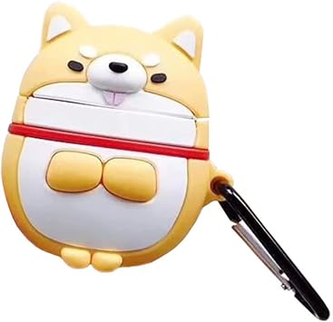 Creative Cute Corgi Dog Shape Yellow & Black with Carabiner Compatible Silicone AirPods Case 1st and 2nd Generation Yellow