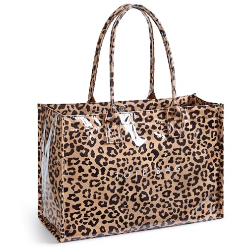 Image of KALIDI PVC Tote Bag Women's Kraft Paper Work Handbags Purses with Top Handle