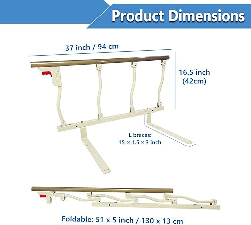 Miniatura 6 de Riel de cama plegable, Rieles de noche de seguridad para adultos mayores, Barandilla de cama para personas mayores, Barandilla de mano de asistencia