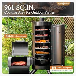 Sophia & William Heavy-Duty Vertical Offset Charcoal Smoker Extra Large Outdoor BBQ Gill with Offset Smoker, 961 SQ.IN. Cooking Area with Warming Tray,Push-out Ash Tray for Event Gathering, Black Sophia William Heavy Duty Vertical Offset Charcoal Smoker Extra Large Outdoor BBQ Gill with Offset Smoker 961 SQIN Cooking Area with Warming TrayPush out Ash Tray for Event Gathering Black