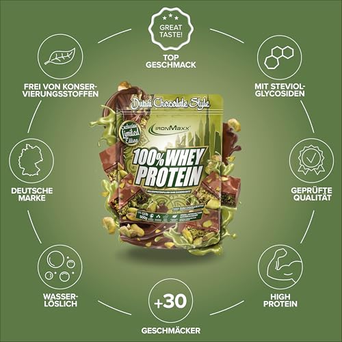 500g Netto - Detailansicht von IronMaxx Whey Dubai Chocolate Deal – Dealfoxx.de - Detailansicht des Produkts