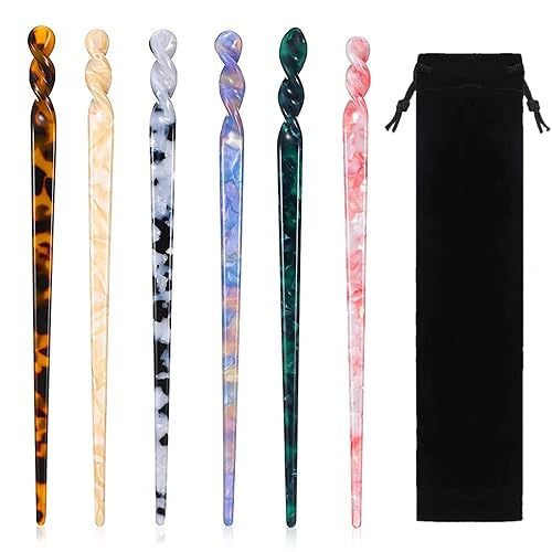 Miniatura 7 de 6 palillos de acetato para el cabello, palillos vintage con estampado de leopardo, palillos para moños, pinzas para el cabello, accesorios para