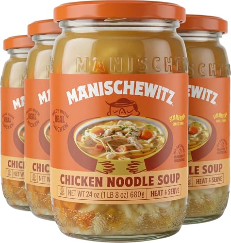 Manischewitz Chicken Noodle Soup, 24 oz (4 Pack) | Traditional Homemade Chicken Soup | NO Artificial Flavors, Preservatives | Ready to Serve
