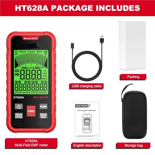 Medidor EMF HT628A detector campo eléctrico y radiación miniatura 2