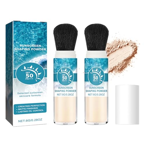 SarMee 2PCS Mineral Powder Sunscreen SPF 50 Powder Sunscreen for Scalp and Face Lasting Lightweight Breathable Oil Control (Ivory)