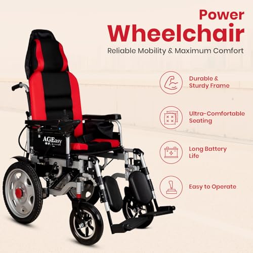 Image of Antara AGEasy (Max Group) Foldable Wheelchair for Old people, Adults & Patients | Sturdy Frame, Lightweight, Adjustable Footrest and Seatbelt for Safety (Power Wheelchair)
