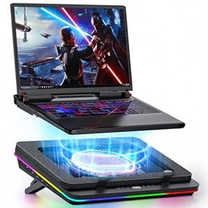 GT600 RGB Laptop-Kühlpad mit 14CM Turbo-Lüfter, versiegeltem Schaumstoff für schnelle Kühlung von Gaming-Laptops, 14,1-19,3-Zoll-Laptop-Kühler mit 3-Port-USB-Hub und Staubfilter,Touch-Start