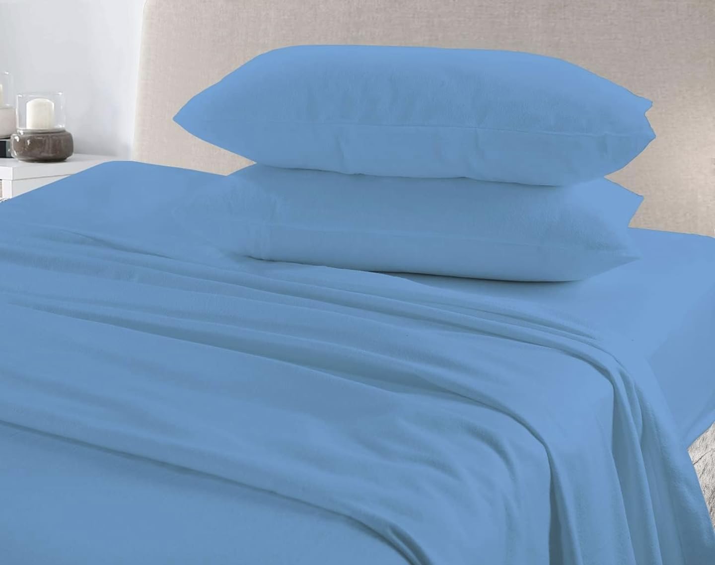 Bloom Blends Blue Extra Deep 40Cm Fitted Sheet – 100% Brushed Cotton Flannelette | Super Soft, Warm & Cosy Thermal Bed Sheet, (Plain Dyed) (, 4Ft Double)