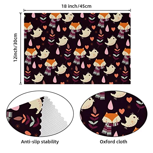 Set de table renard et oiseaux lot de 6 lavable pour table salle à manger - 5