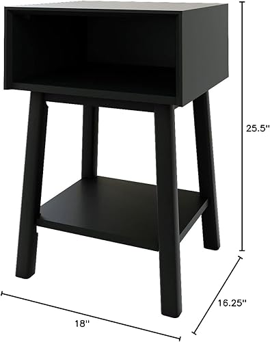 Miniatura 2 de Plank+Beam Mesa auxiliar de madera con estante de almacenamiento, mesas auxiliares modernas de mediados de siglo para sala de estar, mesita de noche