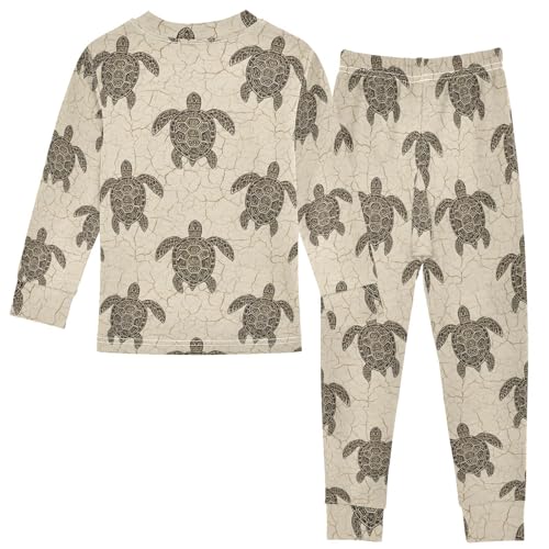 Pajama Sets Long Sleeve Turtle Pattern on Beige Soft Comfy Sleepwear 2 Piece PJS 3-8T3