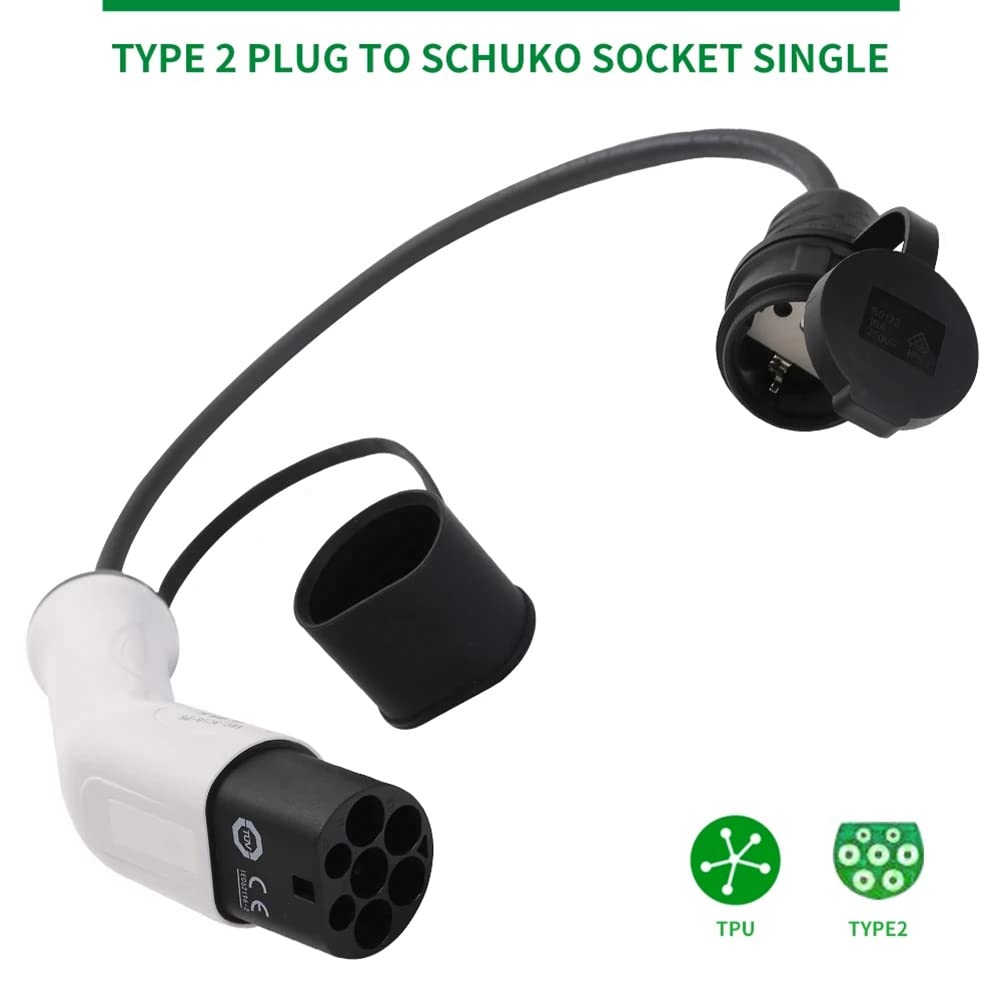 Spina Laterale di Ricarica da Tipo 2 Un Schuko 16A per Auto Elettrica di Tipo 2 Un Presa Schuko Adattatore di Ricarica EV Stazioni di Ricarica per Auto