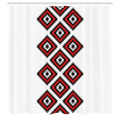 Ambesonne Tribal Shower Curtain, Native Design American Style Zig Zag Aztec Motifs Ornaments Image, Cloth Fabric Bathroom Decor Set With Hooks, 69" W X 70" L, Vermilion And White #TOP1