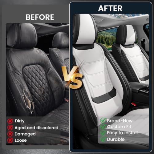 Image of Car Seat Covers Custom Fit Kia Telluride 2020-2026, Waterproof Nappa Leather Car Seat Protector, Breathable Car Seat Cushion, Seat Covers for Car(2 Seats Standard /Black&White)