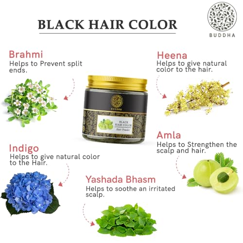 Image of Buddha Natural Black Hair Color Powder (50 Gram) - Get Instant Black Hair, Greys Coverage & Natural Shine | Ammonia-Free, Plant-Based Hair Color Powder