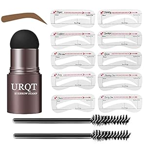 URQT One Step Eyebrow Stamp Shaping Kit - Eyebrow Powder Stamp Makeup with 10 Reusable Eyebrow Stencils Eyebrow Razor and Eyebrow Pen Brushes, Long Lasting Buildable Eyebrow Makeup (Medium Brown)
