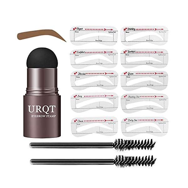 URQT One Step Eyebrow Stamp Shaping Kit - Eyebrow Powder Stamp Makeup with 10 Reusable Eyebrow Stencils Eyebrow Razor and Eyebrow Pen Brushes, Long Lasting Buildable Eyebrow Makeup (Medium Brown)