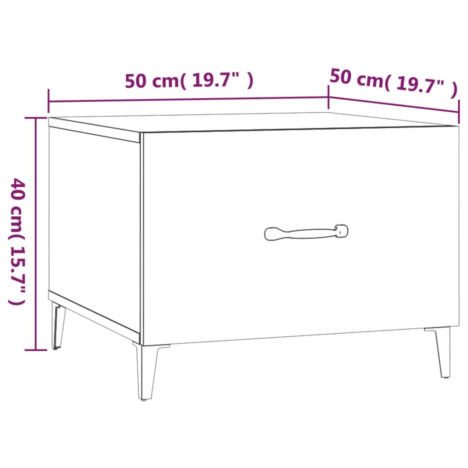 Homgoday Tavolino da caffè con gambe in metallo grigio Sonoma 50 x 50 x 40 cm, tavolino da tè per soggiorno, sala d'accoglienza degli ospiti, camera da letto e mobili da ufficio