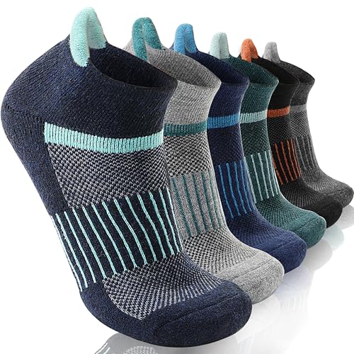 MOSEY KOSY Chaussettes de randonnée courtes en laine mérinos chaudes compressives et thermiques pour homme et femme 6 paires(Couleur mélangée A,42-46)