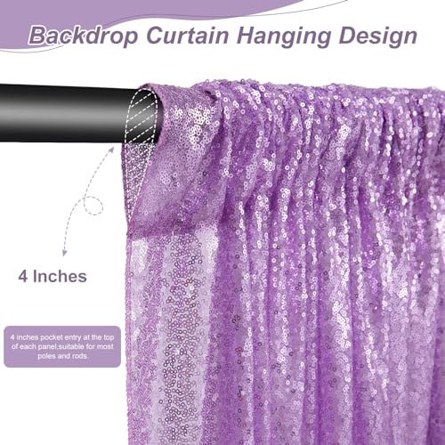 Image of Sparkly Sequin Backdrop Curtain 4 Pcs 2ftx8ft Wedding Party Backdrop Lavender Sequence Sequin Photo Booth Backdrop