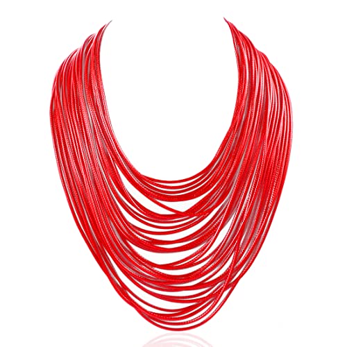 Yuhuan Necklace Women Fashion Bib Choker 36 Layers Wax Line Collar Statement Jewelry