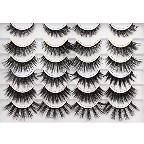 JIMIRE False Eyelashes 6 Styles Mixed Fake Lashes 3D Fluffy Natural Volume Eye Lashes Pack 12 Pairs for Variety Eye Makeup