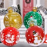 HYRIXDIRECT 4Pcs 24 Inch Giant Christmas PVC Inflatable Decorated Ball Inflatable Ornaments PVC Outdoor Blow up Christmas Yard Lawn Holiday Pool Party Decorations