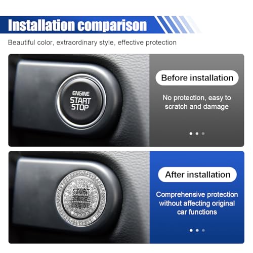 Image of Bling Crystal Car Engine Start Ring Sticker, Sparkling Rhinestone Push Start Button Decorative Cover, Anti-Scratch Key Ignition & Knob Bling Ring Car Interior Accessories for Women (2PCS White)