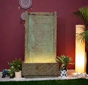 EXPLEASIA River-Slate Water Fall Water Fountain for Home, Office, Garden | Outdoor Fountain |Water Fountain Indoor Home Decor (Olive Green) (120H X66L x27B cm) Indian Handicrafts, Handcrafted