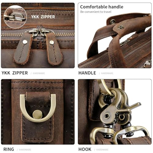 Premium Full Grain Leather Messenger Bag for Men Rustic Vintage Laptop Briefcase with Multiple Compartments Durable Business Work Bag with Adjustable Strap4