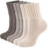 Niorasen Thermal Socks for Women, 3 Pairs Wool Winter Warm Thick Socks, Full Cushioned Cosy Comfy Ladies Hiking Walking Boot Crew Sock with Gifts Box, 4-8 Coffee Assorted