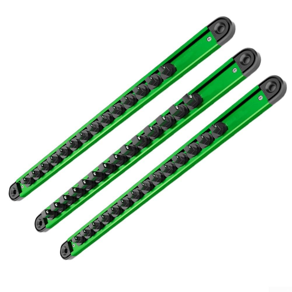 Support rangement douilles magnétique en aluminium vert contre le désordre du garage