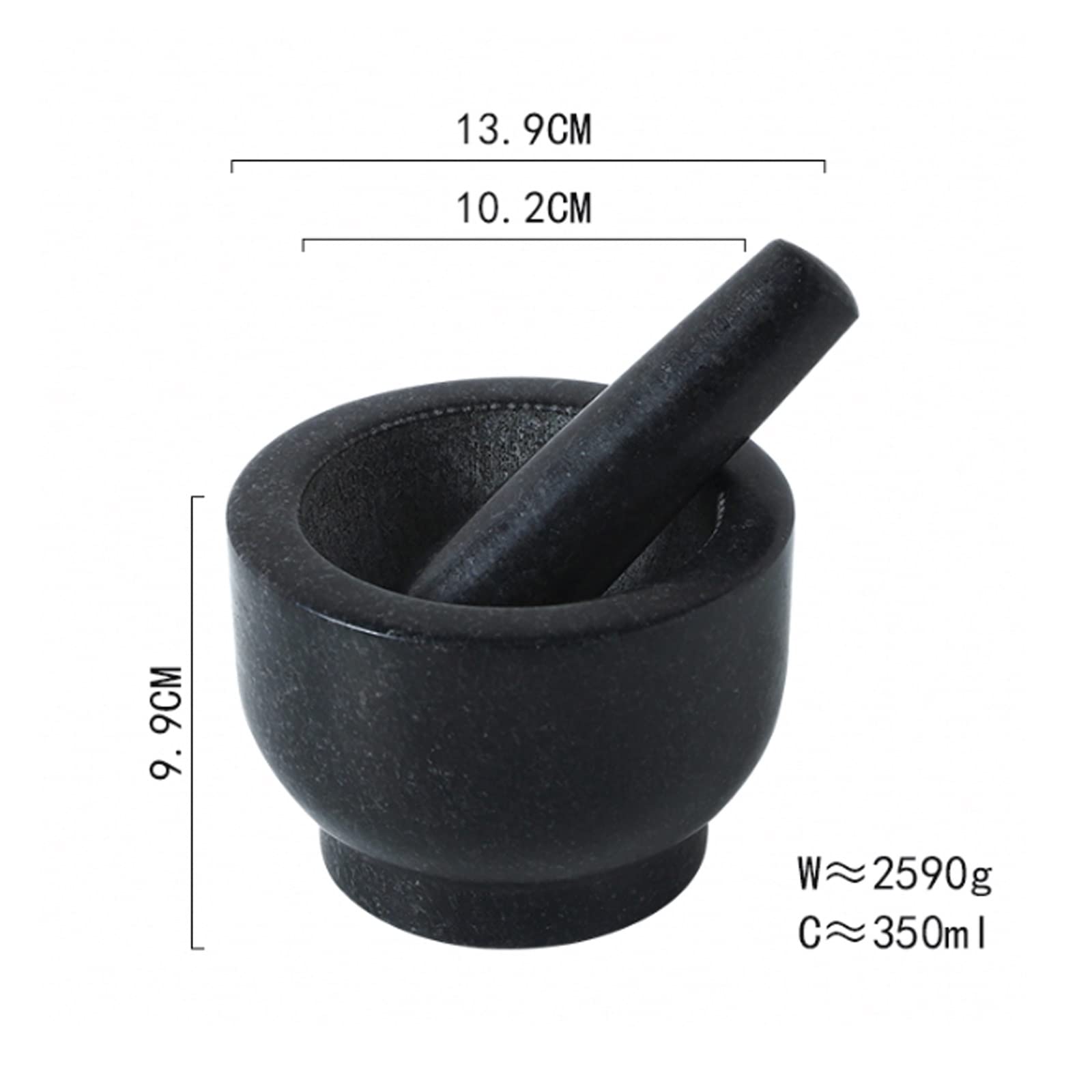 mühle Mörser- und Stößel-Set – Schwarzer Granit, polierte Außenseite – 5,4 Zoll – Fassungsvermögen for 2 Tassen gewürzküche