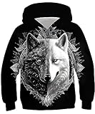 TUONROAD 14-16 Years Unisex Teens Original Wolf Clothes Size 15 Girls 3D Black White Hoodies Jacket 16 Fashion Boys Novelty Pullover Juniors Fall Sports Long Sleeve Top Shirts Birthday Gifts