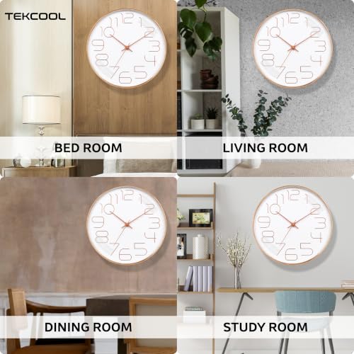 Image of TEKCOOL Plastic Digital Wall Clock 12 inch Silent Quartz Decorative Non-Ticking Classic Clock Battery Operated Round Easy to Read for Room /Home /Kitchen /Bedroom /Office /School-(Rose White)'