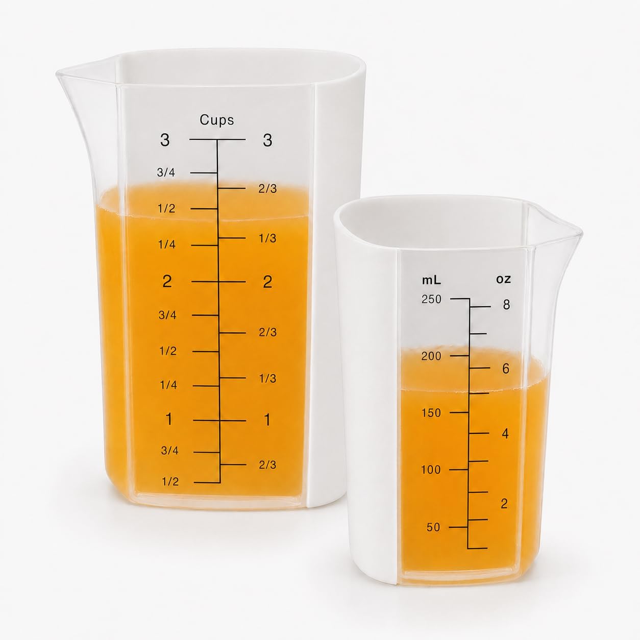Silicone Measuring Cup Set, 1 Cup & 3 Cup Flexible Liquid Measuring Cups with Spout, BPA Free Silicone + PP Hybrid Design, Clear Cup & ml Markings for Cooking, Baking and Kitchen Use