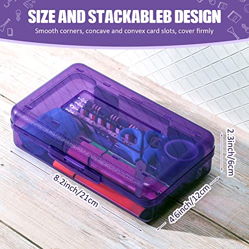 Image of Fainne 24 Pack Clear Plastic Pencil Box,Purple | Stackable Organizer for School Supplies, Large Case for Crayons Markers, Snap-lid Keeps Stationery Secure, Bulk Set