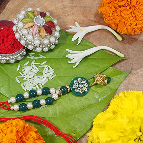 Image of I Jewels Womens Pearl Lumba Rakshabandhan Bracelet For Bhabhi /Sister