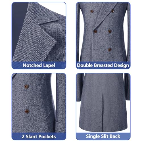 Image of Mens Casual Blazer Coats Wool Blend Men Trench Coat Jacket Double Breasted Classic Warm Men's Sport Coats