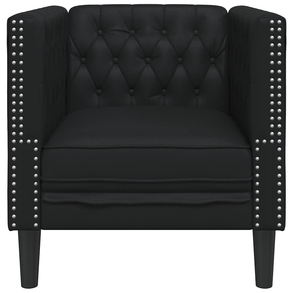 Fauteuil Chesterfield noir en cuir synthétique avec rembourrage, fauteuil de salon classique avec boutonnage, pieds stables, siège confortable pour salon, chambre d'amis, détente et style