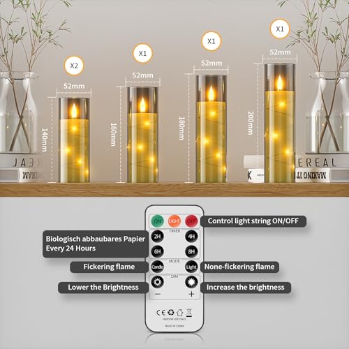 Forever Speed 5 Stück LED Kerzen Lichterkette mit Fernbedienung & Timer, Batteriebetriebene Kerzen Dimmbar Eingebaute Lichterkette Kerzen Acryl Flammenlose Kerzen für Wohndekoration - Grau – Bild 2