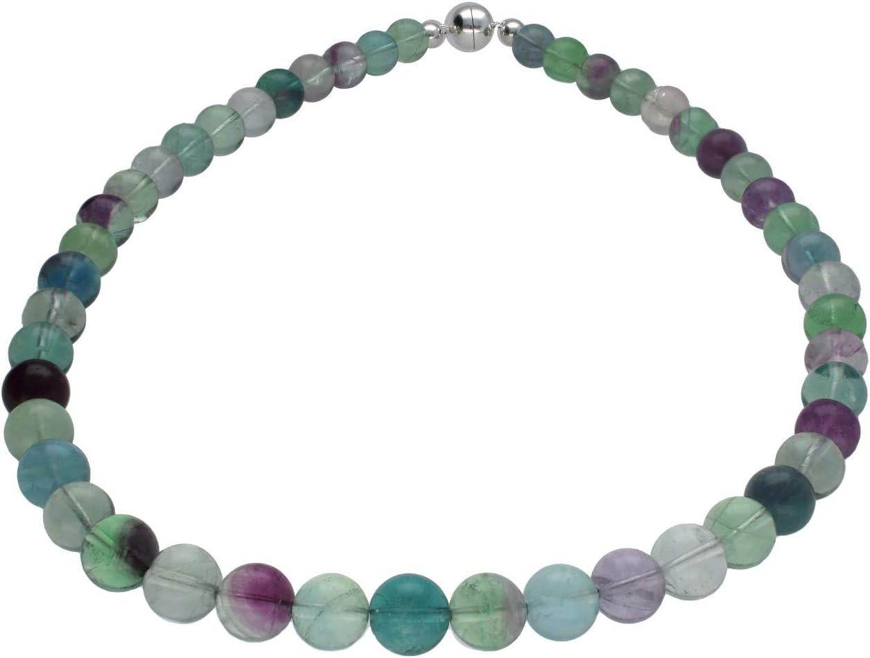 Green Fluorite Necklace with Blue Purple 925 Silver 10 mm Length 48 cm