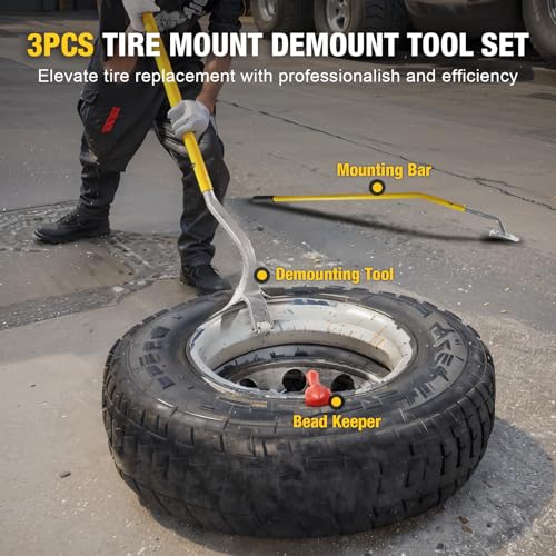 Image of YELLOW JACKET Tire Mount Demount Tool, 22.5 to 24.5 inches, 3PCS Tire Changer Demount Tool with Extra Bead Keeper, Tire Changing Tools for Car Repairing Adapted to Aluminum and Steel Rims, Yellow