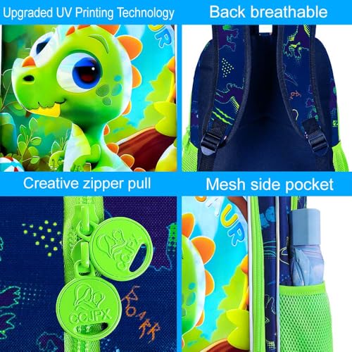 Image of 16 inch Dinosaur Backpack, 3Pcs Boy Bookbag for Elementary Preschool Kindergarten, Kids School Backpacks with Lunch Box (Green)