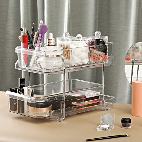 2 Set, 2 Tier Clear Organizer With Dividers, Multi-Purpose Slide-Out Storage Container, Bathroom Vanity Counter Organizing Tray, Under Sink Closet Organization, Kitchen Pantry Medicine Cabniet Bins #TOP4