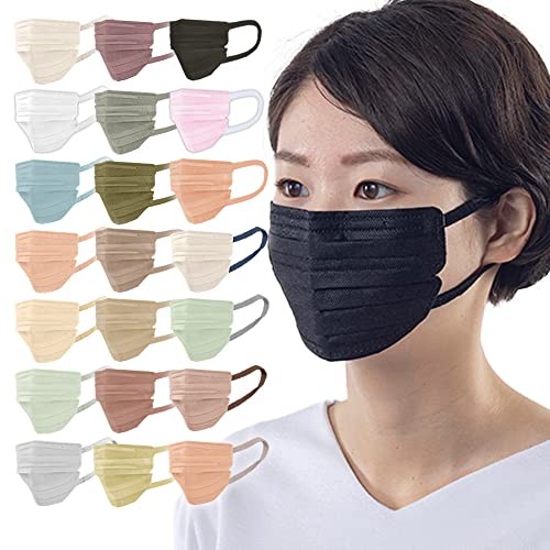 マスク 不織布 プリーツマスク 7枚入 ふつうサイズ 不織布マスク 小顔 美フィットマスク 血色マスク チークマスク カラーマスク 個別包装 使い捨て おしゃれ 耳が痛くならない 21PK-BF7MB ブラック 黒