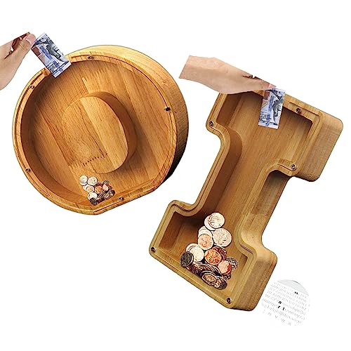 Kids Piggy Bank Boys Girls Big Piggy Bank 26 English Alphabet Letters, Personalized Wooden, Kids Piggy Bank,Piggy Bank Boalord Custom Text Name Diy Creative Gift Real Money(O+I) #TOP9