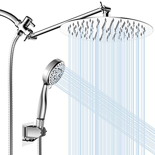 3 PACK 12 Inch Rain Shower Head with Handheld Spray Combo, Dual Rainfall Shower Heads with 13.5â€™â€˜ Extension Arm,Chrome Plated Bathroom High Pressure Waterfall Hand Held Showerhead with Hose Holder